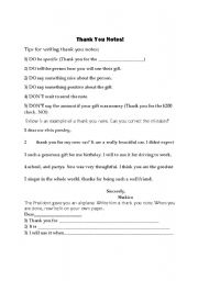 English Worksheet: Writing Thank You Notes