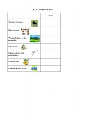 English Worksheet: Find someone who...