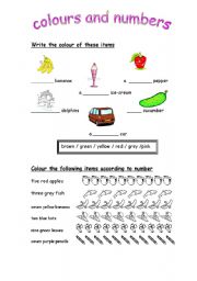 English Worksheet: colours and numbers