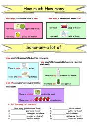 English Worksheet: How many or How much? Some or Any?