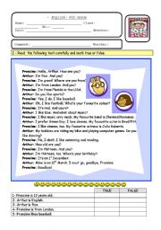 English Worksheet: Likes test-part 1