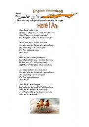 English Worksheet: Here I am by Bryan Adam- teachers sheet with key