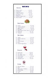 English Worksheet: At the Restaurant-Menu