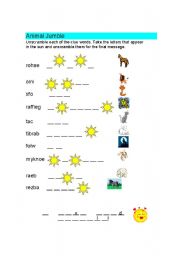 English Worksheet: Animals Jumble