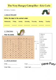English Worksheet: The Very Hungry Caterpillar by Eric Carle