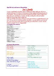 English Worksheet: sues family