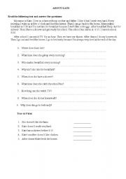 English Worksheet: about kate