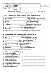 English Worksheet: exam about Present Continuous Tense,Simple Past Tense,tag questions