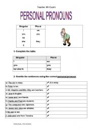 English Worksheet: perosnal pronouns