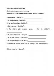 English worksheet: QUESTIONS - present wimple mix