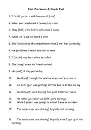 English Worksheet: Past Continuous and Past Simple practice