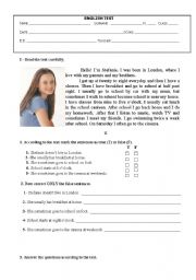 English Worksheet: Test on Daily Routine