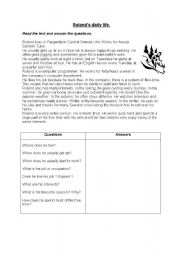 English Worksheet: rolands daily life