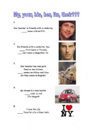 English Worksheet: My, your, her, his, its, their?