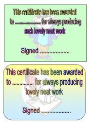 English Worksheet: neat work award