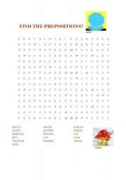 English Worksheet: Preposition Wordsearch