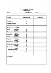 English Worksheet: Parts of Speech Notebook Project