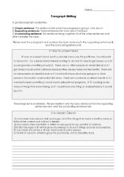 English Worksheet: Paragraph writing