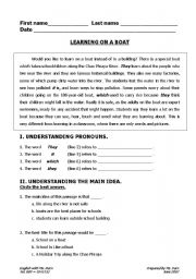 English Worksheet: Learning on the Boat