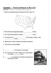English Worksheet: Louisiana - French Influence in the USA