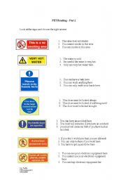 English Worksheet: Reading signs - part1 reading of PET exam practise