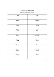 English Worksheet: Find the opposite