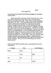 English worksheet: Usage of Verb quiz