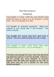 English Worksheet: Shopping Role Play Situations