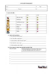 English Worksheet: Likes and Dislikes