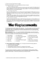 English worksheet: The Replacements -  working with movies
