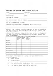 English Worksheet: Personal Information Sheet