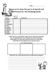 English Worksheet: Environmently friendly recycled robot project