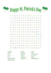 English Worksheet: St. Patricks Day Wordsearch 
