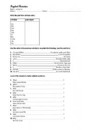 English Worksheet: past simple regular and irregula V