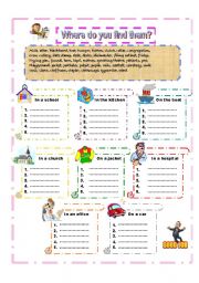 English Worksheet: Where do you find them?