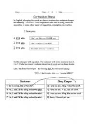 English Worksheet: Contrastive Stress dialogue worksheet