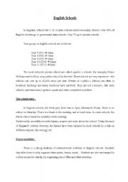 English Worksheet: Reading comprehension+questions about English Schools