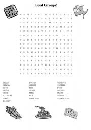 English Worksheet: food groups wordsearch