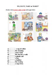 English Worksheet: Do, Have, Take or Make