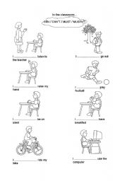 English Worksheet: can/cant/must/mustnt