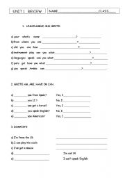 English worksheet: review