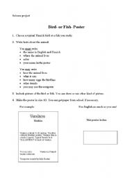 English worksheet: science project of  bird and fish