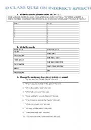 English Worksheet: REPORTED SPEECH