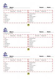 English worksheet: Vocabulary test Blockbuster 2 Unit 9