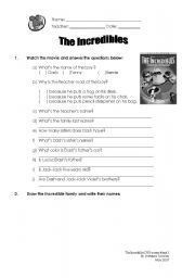 English Worksheet: The Incredibles