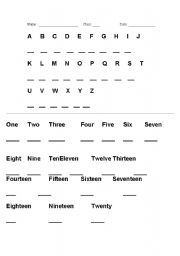 English worksheet: ABC and Number Worksheet