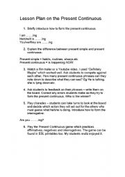 lesson plan on the present continuous f( a fun activity and 2 games)