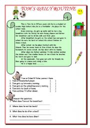 English Worksheet: Toms daily Routine