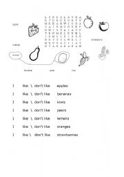 English Worksheet: Fruit Wordsearch