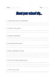 English Worksheet: About your school trip